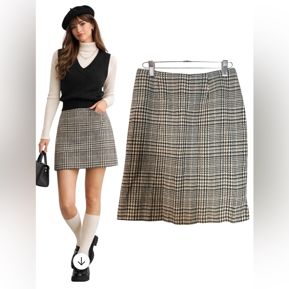 Vintage Maggie Lawrence Houndstooth Plaid Tweed Mini Skirt Size 6